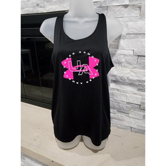 Under Armour HeatGear Loose Tank Top Racer Back Black pink SZ YXL Youth XL - Picture 1 of 7